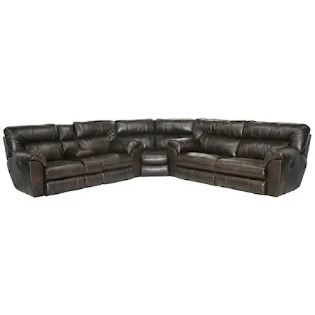 Casual Reclining Power Three Piece Sectional Sofa with Storage Console